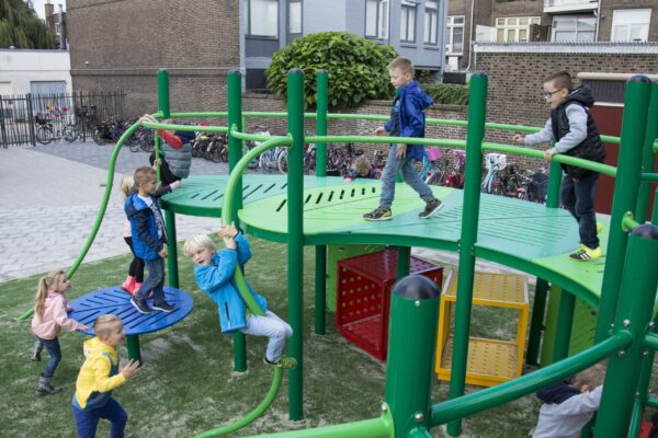Modern playground in the shape of geometric garden.