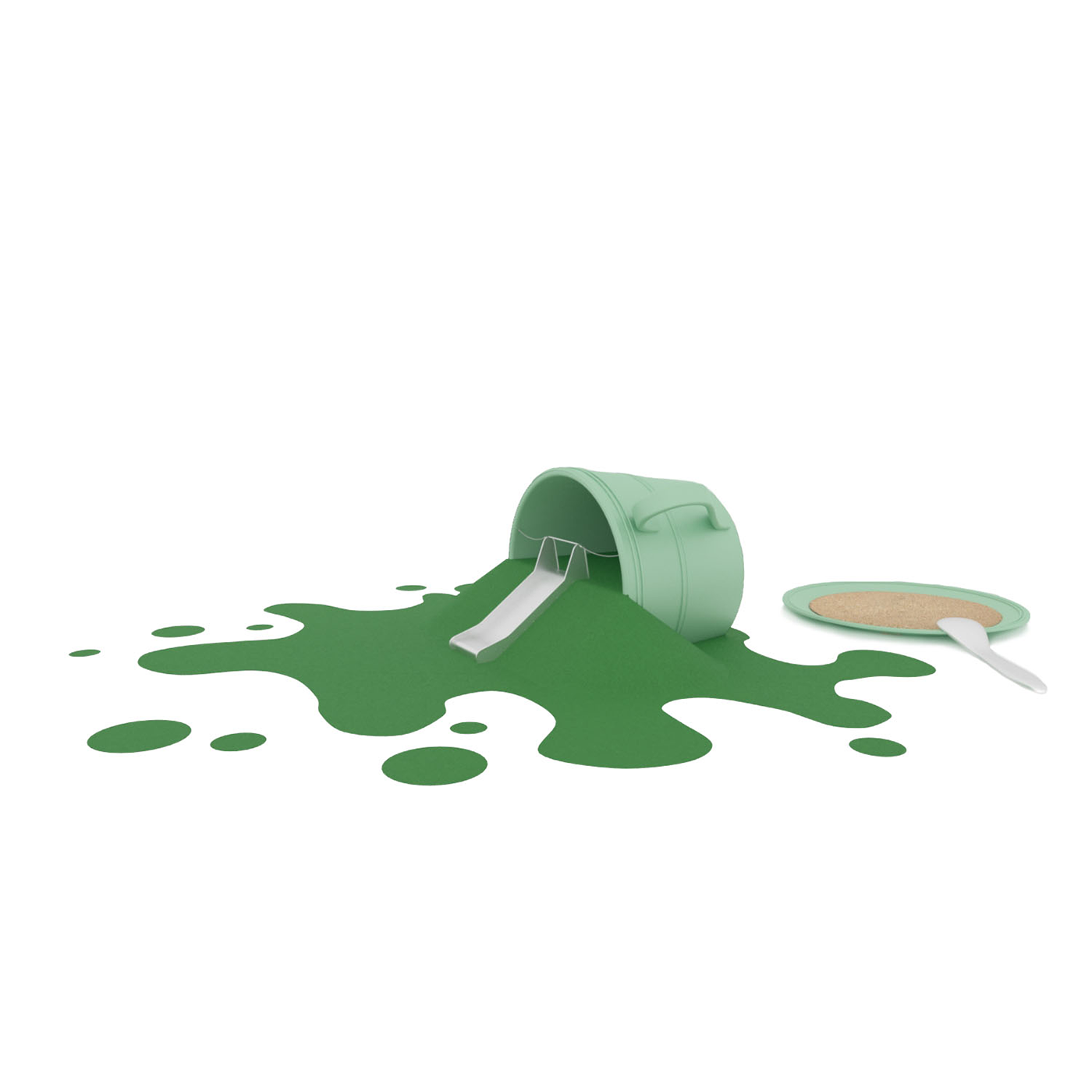 Artistic playground look like over size cup from which juice is spilling. It is a play sculpture with a slide.