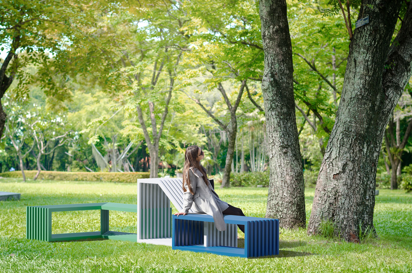 Modular and colorful city street furniture to arrange and customize.