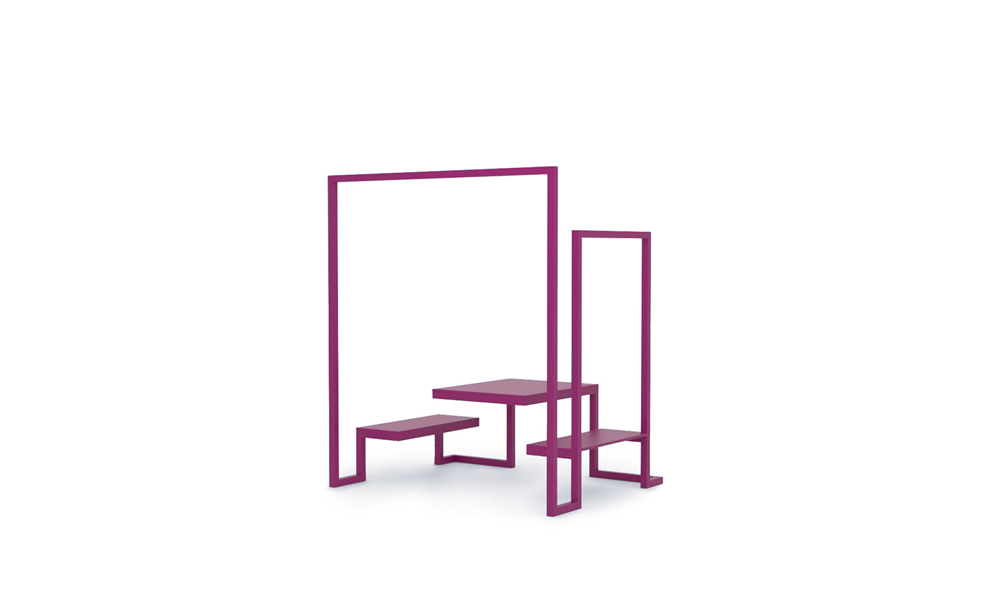 Urban Rooms are brightly colored steel structures resembling houses, creating intimate open-air spaces. Urban tables encourage conversation and play in public areas.