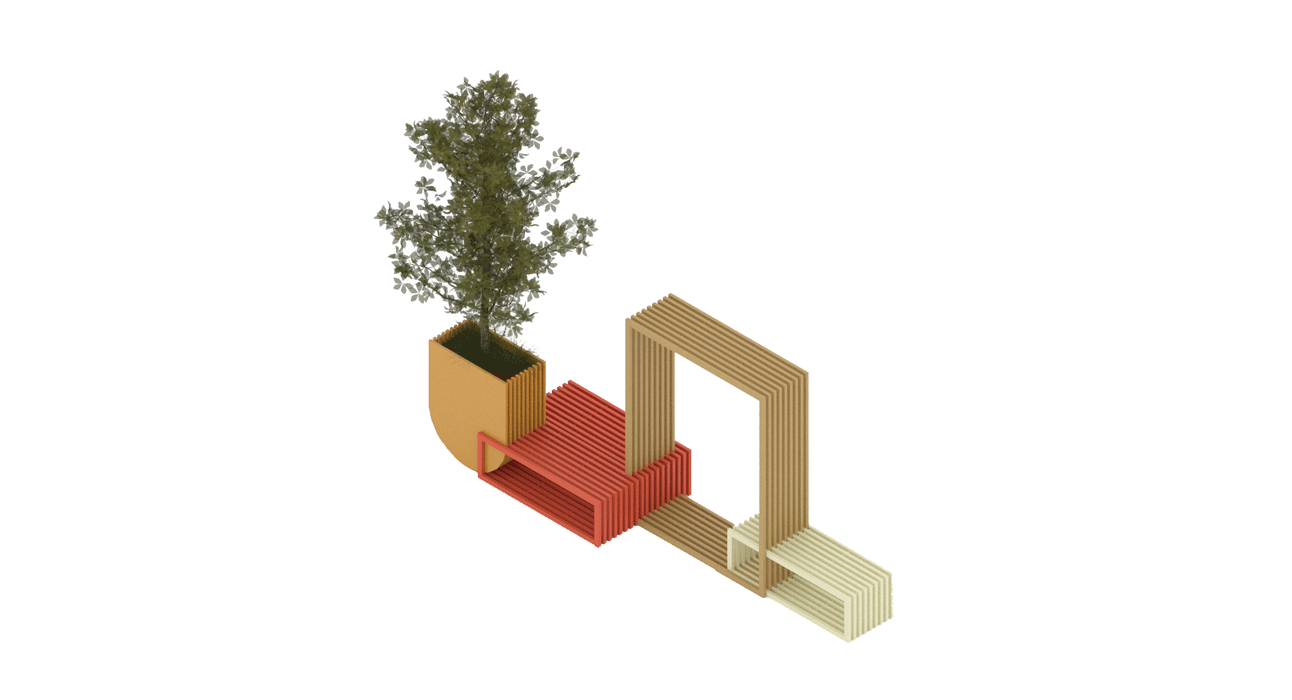 This modular public furniture with flowerpot and seats creates an intimate place for contemplating.