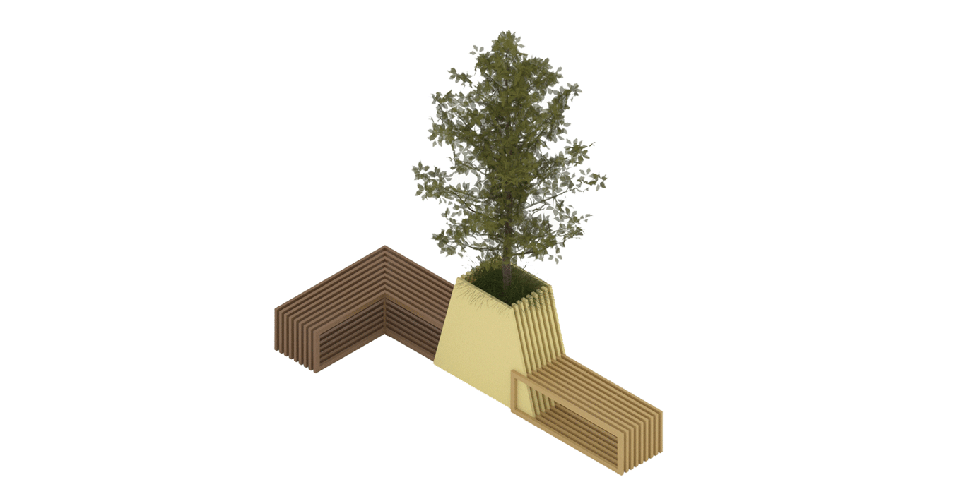 Modular and colorful city street furniture to arrange and customize.