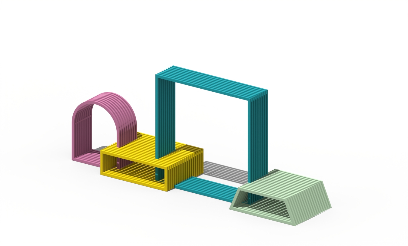 This modular play composition creates a place for sitting, playing and relaxing. Art city seating for public space installation created with a modular system.