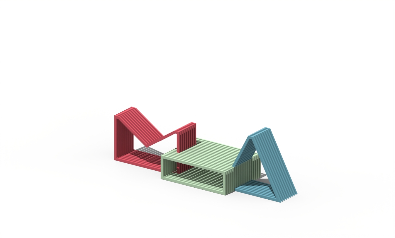 This modular play composition creates a place for sitting, playing and relaxing. Art city seating for public space installation created with a modular system.
