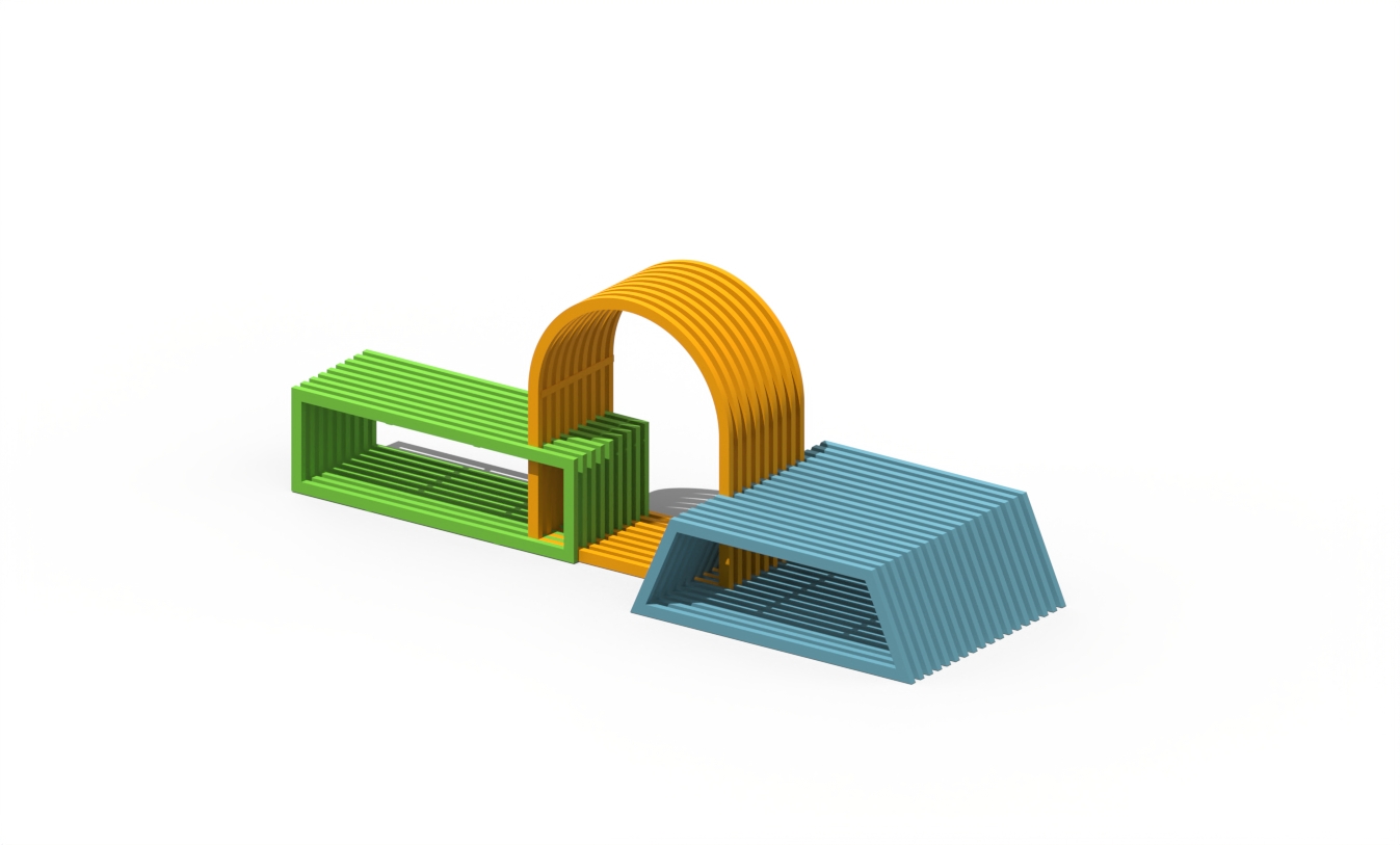 This modular outdoor benches creates a place for sitting, playing and relaxing. Art city seating for public space installation created with a modular system.