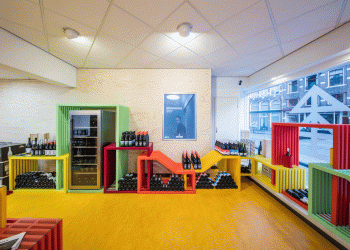 Shop design with colorful flexible retail furniture collection